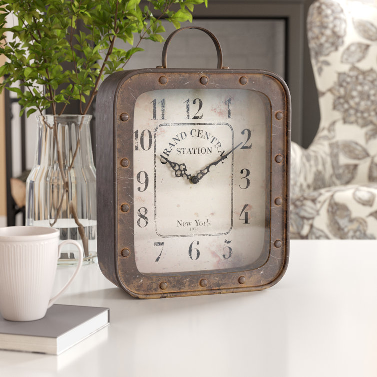 August Grove® Rustic Analog Table Clock in Rustic Bronze & Reviews